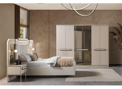 Bett 2x Nachttisch Kleiderschrank Schlafzimmer Stil modern Farbe weiß neu