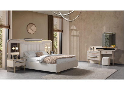 Bett 2x Nachttisch Kommode Schlafzimmer Stil modern Farbe weiß praktisch