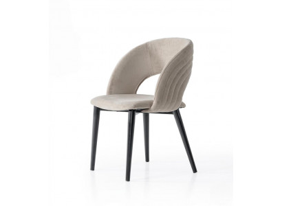 Stuhl Beige Bequem Weich Stoff Metall Schwarze Elemente Modern