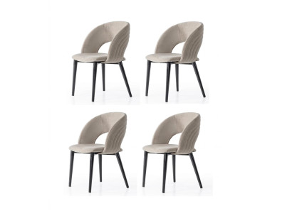 Stühle-Set 4x Stuhl Modern Stoff Komfortabel Beige Weich Bequem