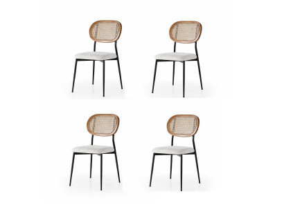 Stühle-Set 4x Stuhl Modern Stoff Komfortabel Weiß Weich Bequem