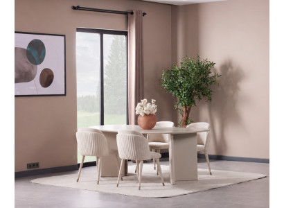Ovaler Esstisch 4 Stühlen Modernen Stil Beige, Elegantes Set Zuhause