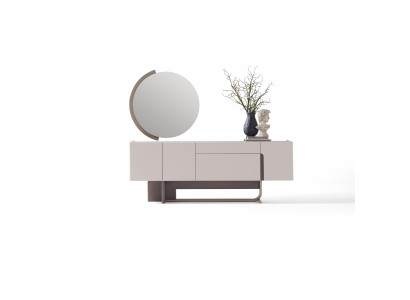 Moderne Grazil Konsole Spiegel Designerstil Beige Holz Metallakzenten