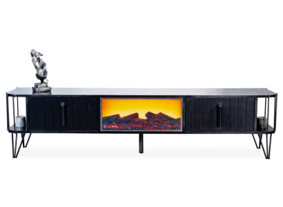 Modern TV-Ständer Schwarz Fernsehschrank TV-Möbel Feuer Wohnzimmer Neu