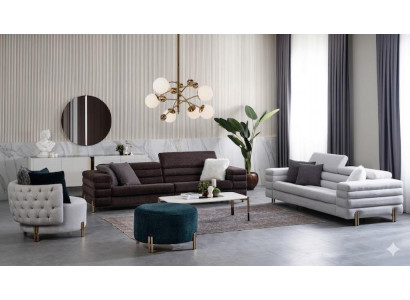 Modernes Wohnzimmer-Set: 2 Sofas, Sessel & Hocker