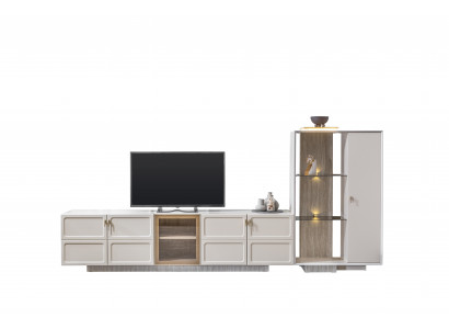 TV Lowboard Modern Beige Luxus Wohnwand Schrank Sideboard Vitrine