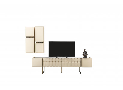 TV Lowboard Beige Modern Luxus Wohnwand Hängeschrank Sideboard Neu