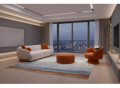 Beiges Wohnzimmer-Set 3 + 1-Sitzer runder Sitzhocker hochwertig modern