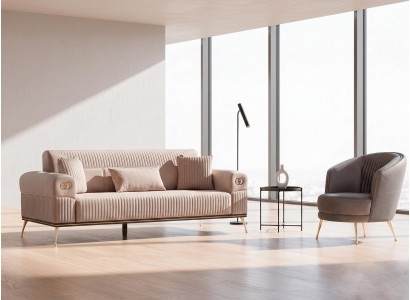 Sofa Set 1x 3 Sitzer 1x Sessel Modern Rosa Elegant Polster Garnitur