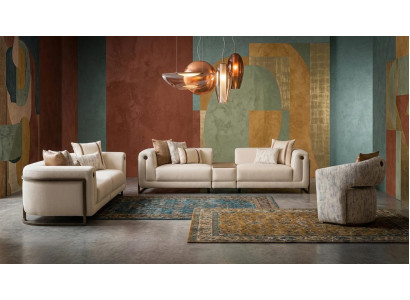 Elegantes Wohnzimmer-Set 4 + 3 + 1-Sitzer beige Sofas Sessel Polstermöbel