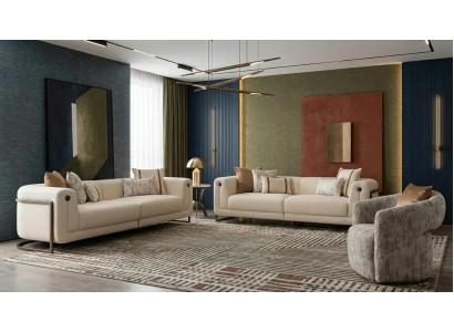 Beiges Wohnzimmer-Set 3 + 3 + 1-Sitzer moderne Sofas Sessel Polstermöbel