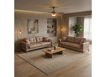 Sofa Set 2x 3 Sitzer Modern Braun Elegant Polstersofa Couch Garnitur