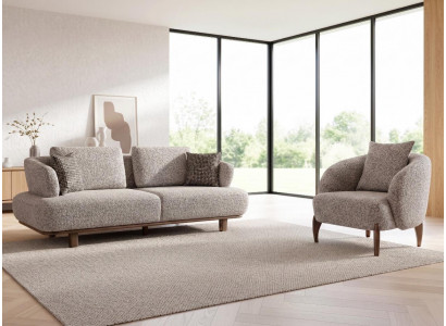 Sofa Set 1x 3 Sitzer 1x Sessel Modern Grau Elegant Couch Garnitur Neu