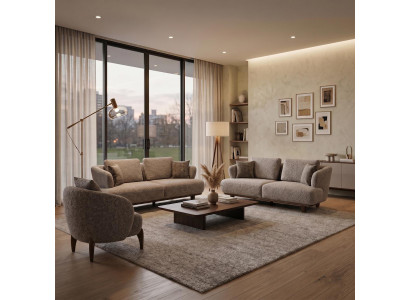 Sofa Set 2x 3 Sitzer 1x Sessel Modern Grau Elegant Couch Wohnzimmer