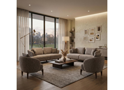 Sofa Set 2x 3 Sitzer 2x Sessel Modern Grau Elegant Couch Wohnzimmer