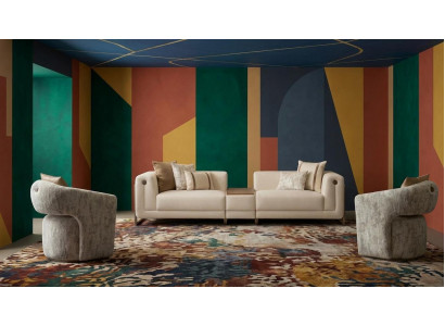 Modernes beiges Wohnzimmer-Set 4 + 1 + 1-Sitzer-Sofas Sessel Polstermöbel