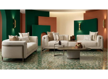 Beiges Wohnzimmer-Set 4 + 3-Sitzer-Sofa Couchtisch Beistelltisch Designermöbel