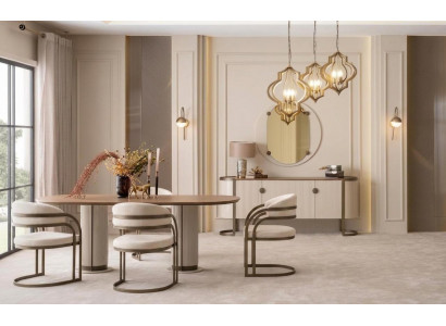 Luxuriöses Esszimmer-Set großer Esstisch 4 Stühle Sideboard Spiegel modern