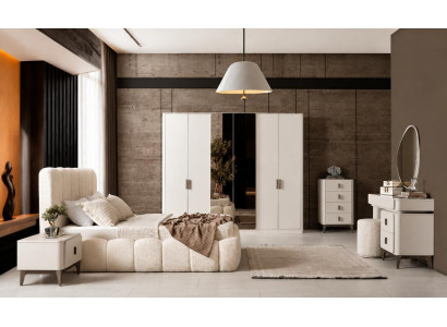 Doppelbett Nachttisch Schrank Schminktisch Kommode beige neu