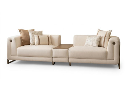 Beiges 4-Sitzer-Sofa mit Couchtisch Stoffsofa großes Sofa Polstermöbel