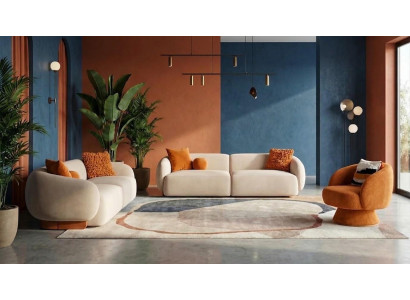 Beiges Wohnzimmer-Set 3+3+1-Sitzer-Sofas modern Polster-Sofas  Sessel