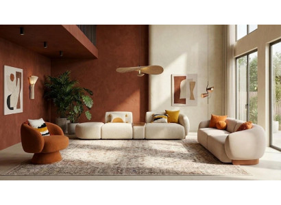 Luxuriöses beiges Wohnzimmer-Set 4+3-Sitzer-Sofas Sessel modernes Set