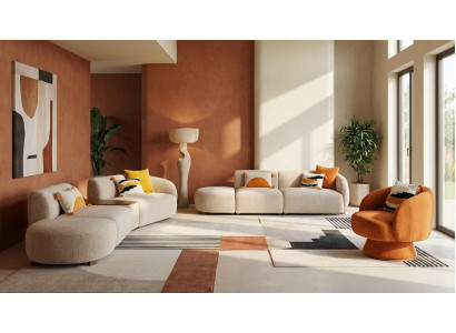 Beiges Wohnzimmer-Set 4+4+1-Sitzer-Sofas großes Sofa Sessel Wohnzimmermöbel