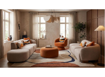 Beiges Wohnzimmer-Set 4+4+1-Sitzer-Sofas Hocker Polstermöbel Designermöbel