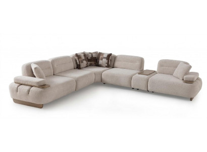 Ecksofa LForm Modern Beige Gemütlich Modulares Kissen Holzeinlagen Neu