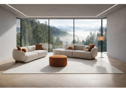 Modernes Wohnzimmer-Set 4+3-Sitzer-Sofas in Beige orangefarbener Hocker