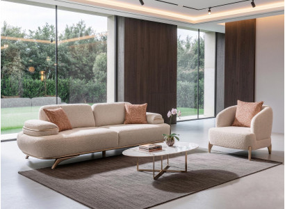 Sofa Set 1x 3 Sitzer 1x Sessel Modern Weiß Elegant Couch Garnitur Neu