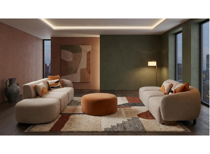 Luxuriöses großes Wohnzimmer-Set 4+4-Sitzer-Sofas runder Hocker Polstermöbel