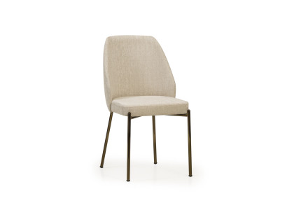 Bequemer Polsterstuhl Esszimmer Beige Stoffstuhl Metallbeine Design
