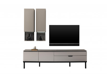 Modern Wohnwand Beige TV Board Lowboard Hängeschrank Wohnzimmer Neu