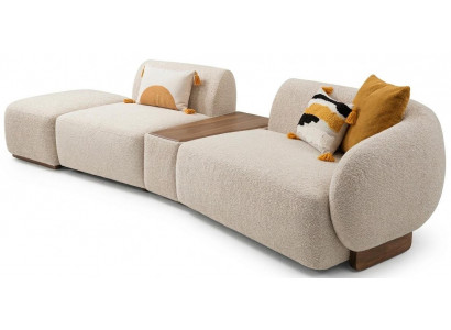 Luxuriöser beigefarbener 4-Sitzer-Sofa mit Tisch Stoffsofa Wohnzimmermöbel