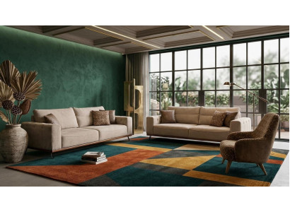 Beiges Wohnzimmer-Set: 3+3-Sitzer-Sofas Schlafsofa Sessel Designer-Möbel