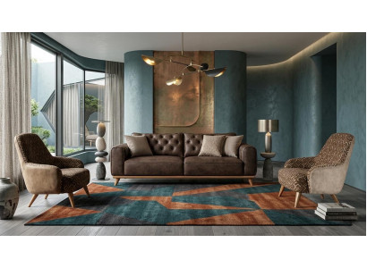 Luxuriöses braunes Wohnzimmer-Set 3+1+1-Sitzer-Sofas Sessel Polstermöbel
