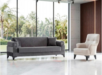 Sofa Set 1x 3-Sitzer 1x Sessel Modern Grau Beige Samt Luxus Design