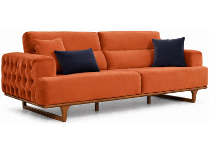 3Sitzer Sofa Modern Kissen Orange Gemütlich Elegant Hochwertig Stoff