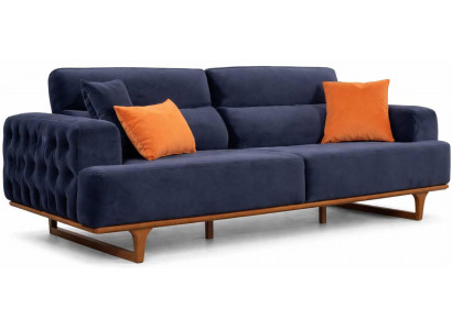 3Sitzer Sofa Modern Kissen Dunkelblau Gemütlich Elegant Hochwertig Neu
