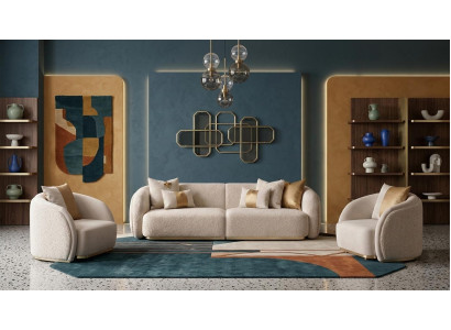 Modernes beiges Wohnzimmer-Set 3-Sitzer-Sofa Sessel Designermöbel