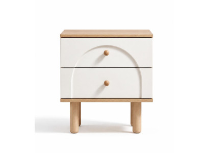 Moderner Skandi Nachttisch mit 2 Schubladen in Beige Holzoptik