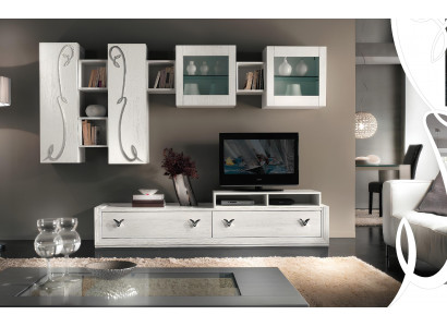 Wohnwand Vitrine rtv Sideboard Schrank Wand Moderne tv Holz Garnitur Set Möbel