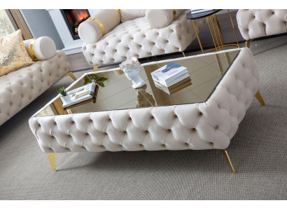 Couchtisch Chesterfield Weiß Edelstahl Modern Rechteckig Form Textil
