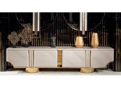 Sideboard Möbel Wohnzimmer Einfarbig Luxus Design Einrichtung metall Beige Holz