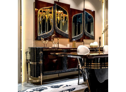 Sideboard mit Spiegel Möbel Wohnzimmer Einfarbig Luxus Design Einrichtung Holz