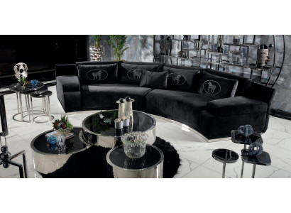 Sofa 4 Sitzer Luxus Wohnzimmer Modern Schwarz Einfarbig Polyester Mit Kissen Neu