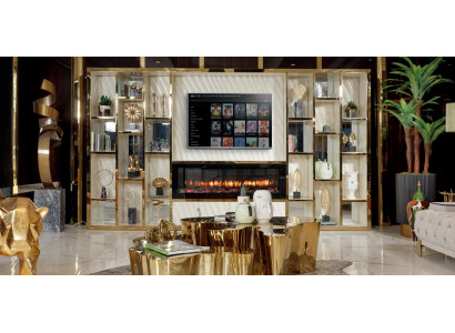 TV Schrank Lowboard Gold WohnZimmer Schränke Holz Edelstahl Modern Regale Neu