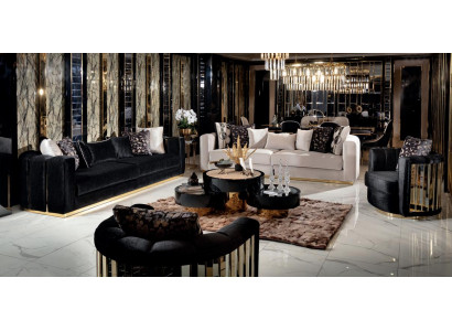 Set 4tlg Sofa Sessel Couchtisch Wohnzimmer Luxus Schwarz Einfarbig Polyester Neu