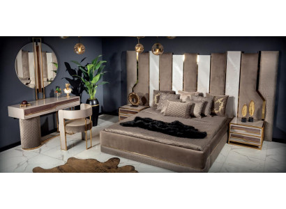 5tlg Schlafzimmer Set 2x Nachttische Bett Kommode Spiegel sign Möbel Luxus Neu